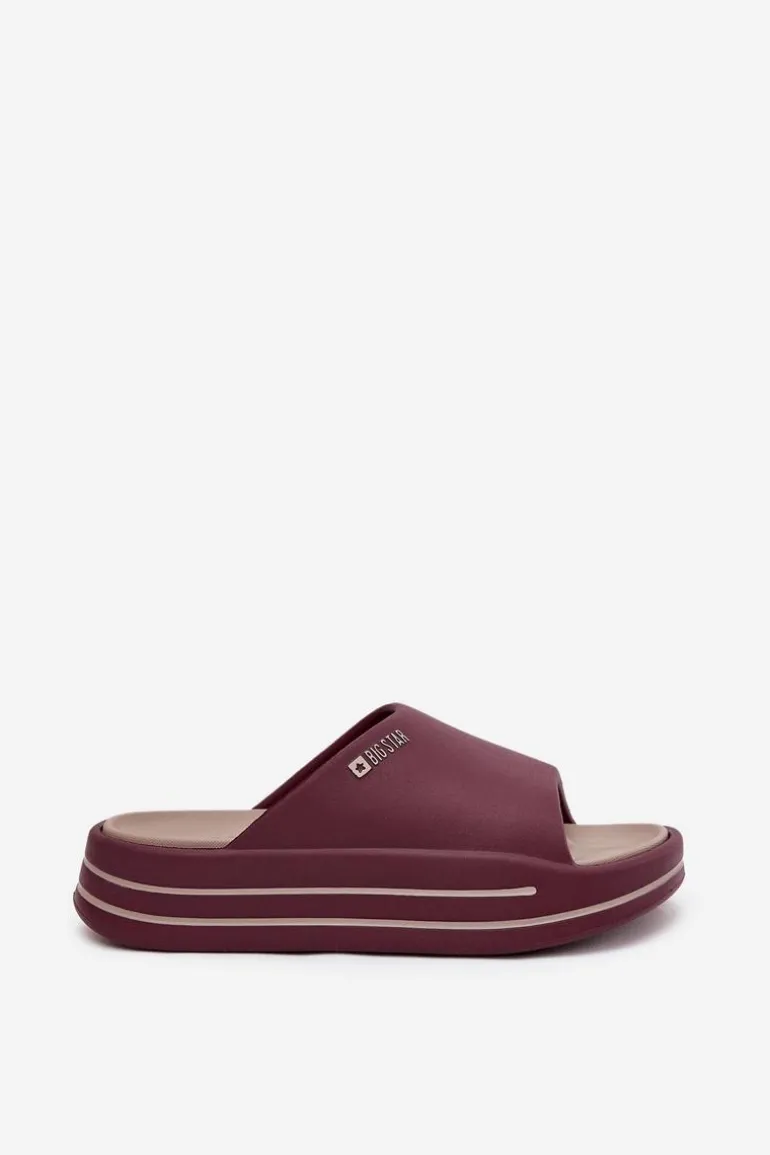Klapki Damskie Na Platformie Big Star SS274425 Bordowe