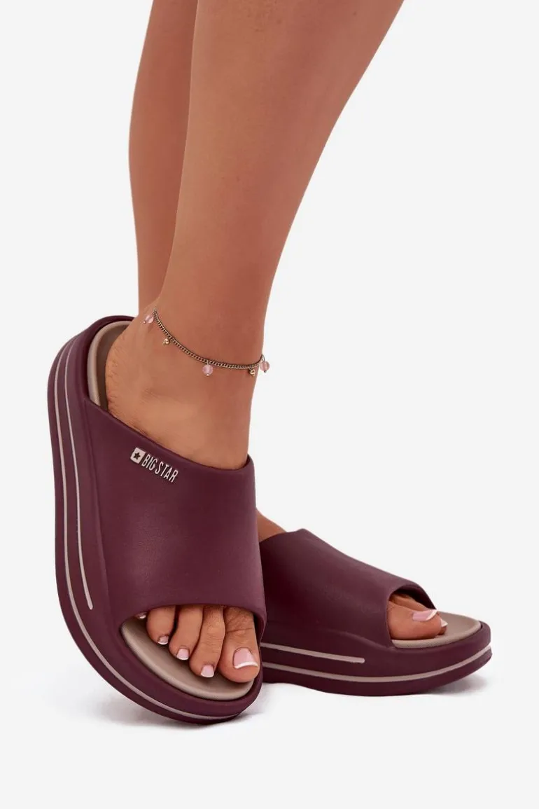 Klapki Damskie Na Platformie Big Star SS274425 Bordowe