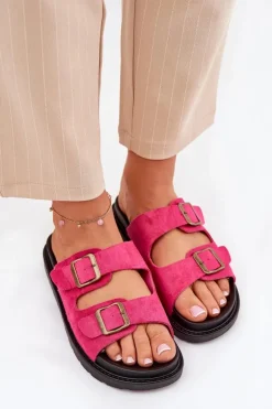 Klapki Damskie Na Platformie Z Klamrami Fuksja Simbes