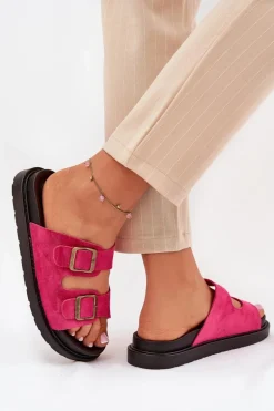 Klapki Damskie Na Platformie Z Klamrami Fuksja Simbes