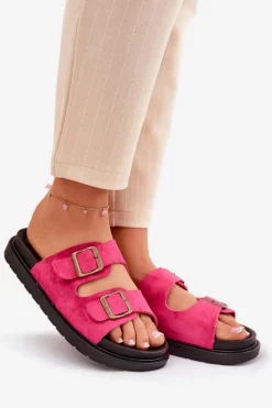 Klapki Damskie Na Platformie Z Klamrami Fuksja Simbes