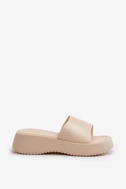 Klapki Damskie Na Platformie I Koturnie Jasnobeżowe Vimarils