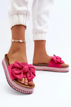 Klapki Damskie Na Platformie Z Kokardą Fuksja Evatria