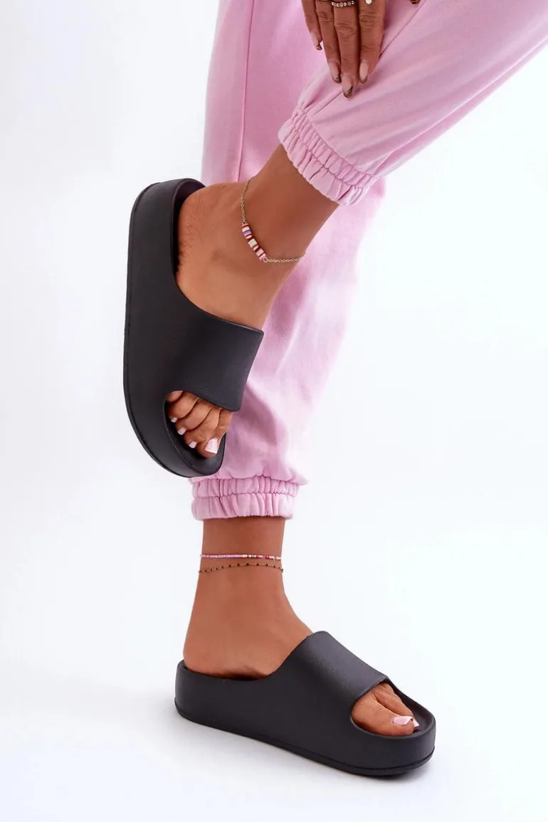 Klapki Damskie Na Platformie Piankowe Czarne Airaplea