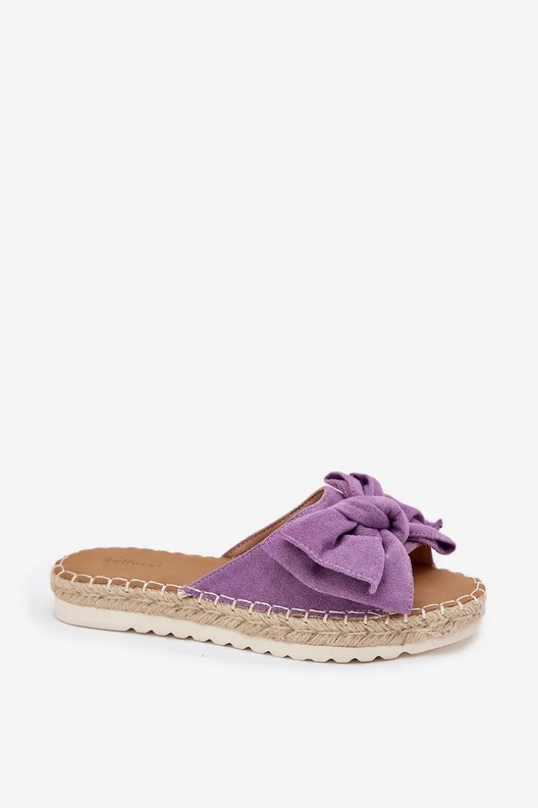 Klapki Damskie Na Platformie Z Plecionką I Kokardką Fioletowe Alpireda