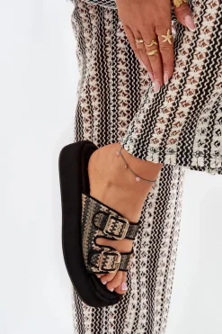 Klapki Damskie Na Platformie Z Klamrami I Plecionką Czarne Limme