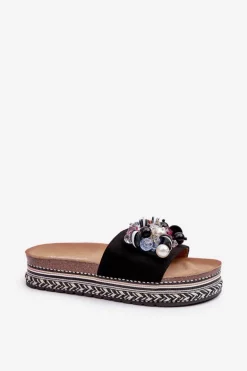 Klapki Damskie Na Platformie Z Ozdobami S.Barski HY077 Czarne