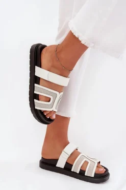 Klapki Damskie Na Platformie Z Rzepem Białe Kovira