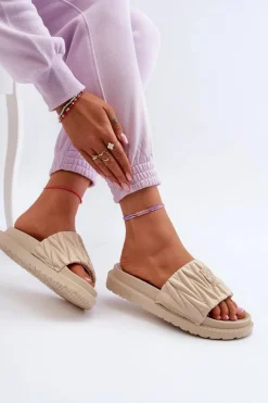 Klapki Damskie Na Platformie Big Star NN274A746 Beżowe