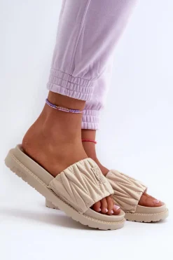 Klapki Damskie Na Platformie Big Star NN274A746 Beżowe