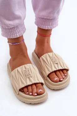 Klapki Damskie Na Platformie Big Star NN274A746 Beżowe