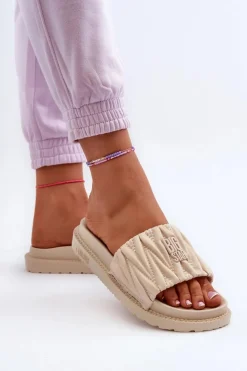 Klapki Damskie Na Platformie Big Star NN274A746 Beżowe