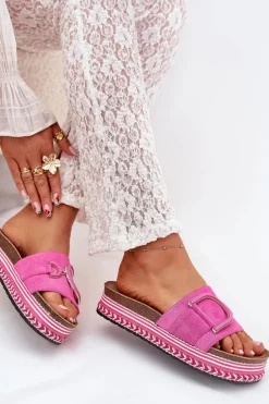 Klapki Damskie Na Platformie Z Ozdobą Fuksja Daphira