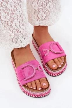 Klapki Damskie Na Platformie Z Ozdobą Fuksja Daphira