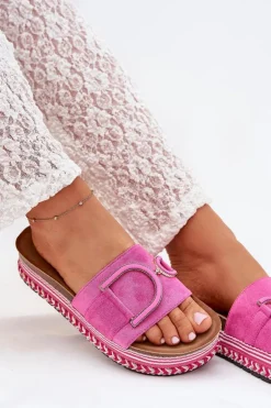 Klapki Damskie Na Platformie Z Ozdobą Fuksja Daphira