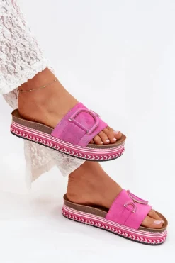 Klapki Damskie Na Platformie Z Ozdobą Fuksja Daphira