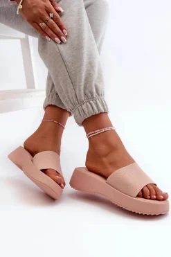 Klapki Damskie Na Platformie I Koturnie Różowe Vimarils