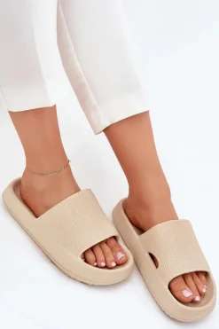Klapki Damskie Na Platformie Z Wycięciem Beżowe Ameira
