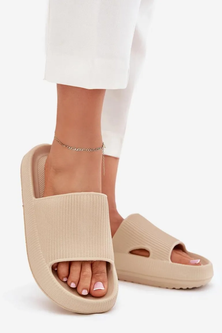 Klapki Damskie Na Platformie Z Wycięciem Beżowe Ameira