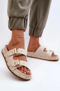 Klapki Damskie Na Platformie Big Star NN274083 Beżowe