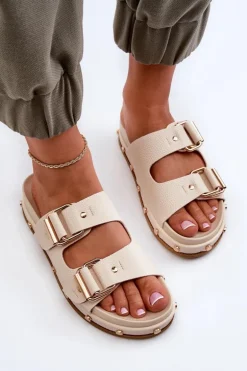 Klapki Damskie Na Platformie Big Star NN274083 Beżowe