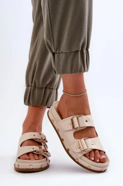 Klapki Damskie Na Platformie Big Star NN274083 Beżowe