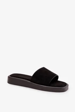 Klapki Damskie Na Platformie Z Eko Zamszu Czarne Jorina