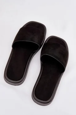 Klapki Damskie Na Platformie Z Eko Zamszu Czarne Jorina