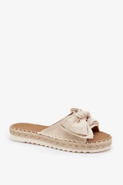 Klapki Damskie Na Platformie Z Plecionką I Kokardką Beżowe Alpireda