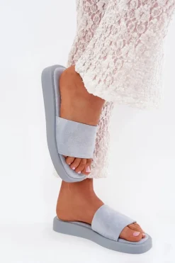 Klapki Damskie Na Platformie Z Eko Zamszu Jasnoniebieskie Jorina