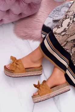 Klapki Damskie Na Platformie Z Kokardą Camel Chantal