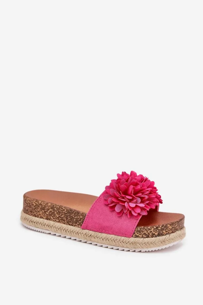 Klapki Damskie Na Platformie Z Ozdobnymi Kwiatkami Fuksja Tessara