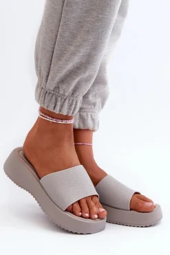 Klapki Damskie Na Platformie I Koturnie Szare Vimarils