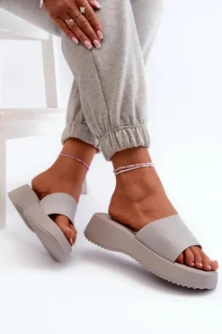 Klapki Damskie Na Platformie I Koturnie Szare Vimarils