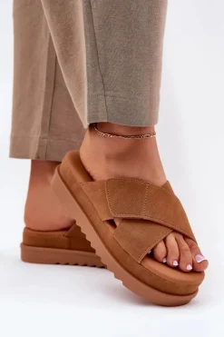 Klapki Damskie Na Platformie Z Przeplatającymi Się Paskami Camel Rinasara