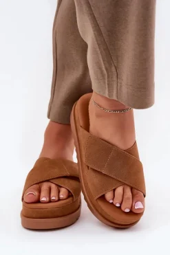 Klapki Damskie Na Platformie Z Przeplatającymi Się Paskami Camel Rinasara