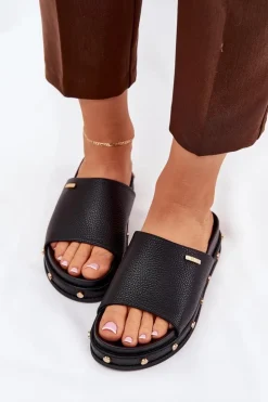 Klapki Damskie Na Platformie Z Ćwiekami Big Star RR274214 Czarne