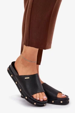 Klapki Damskie Na Platformie Z Ćwiekami Big Star RR274214 Czarne