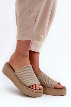 Klapki Damskie Na Platformie Sergio Leone SK083H Beżowe