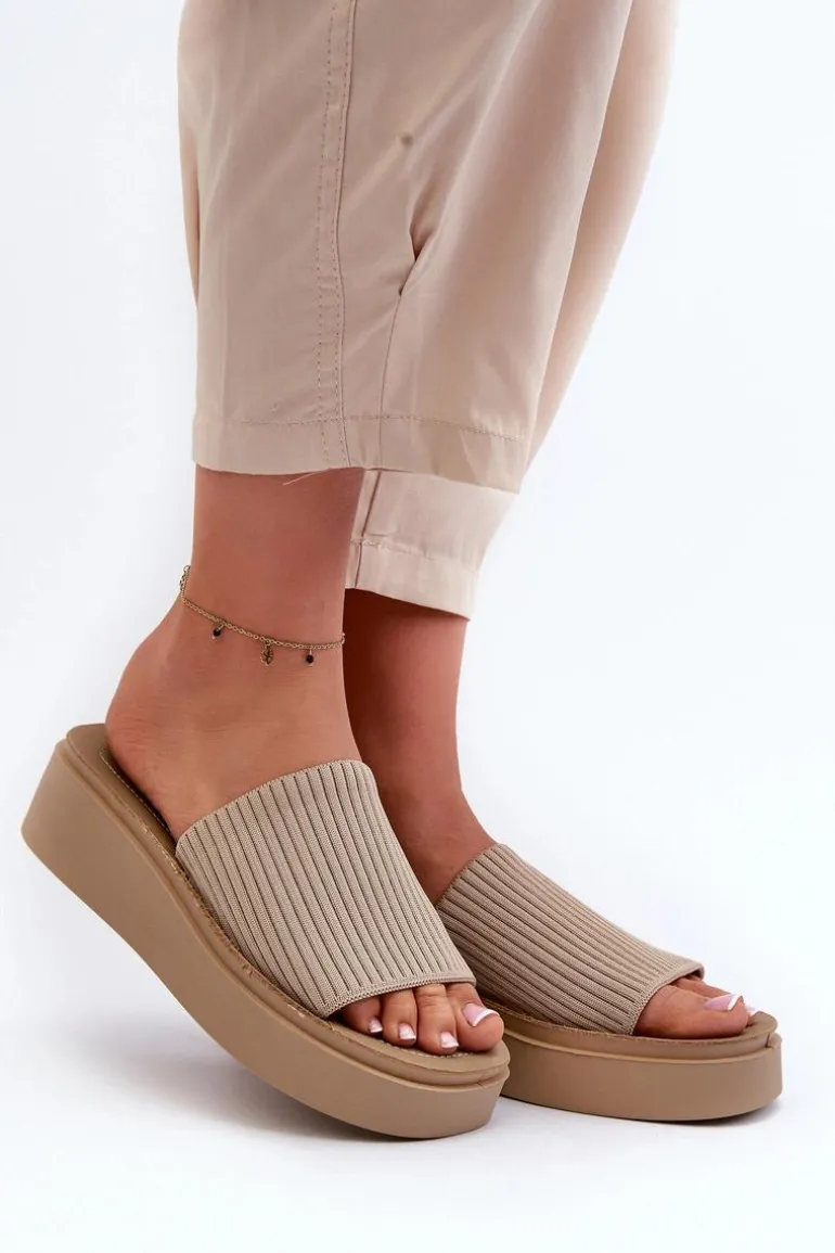 Klapki Damskie Na Platformie Sergio Leone SK083H Beżowe