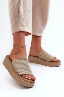 Klapki Damskie Na Platformie Sergio Leone SK083H Beżowe