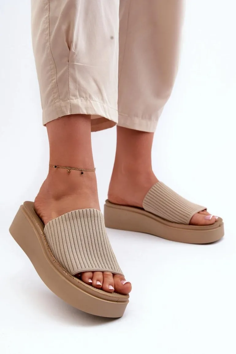 Klapki Damskie Na Platformie Sergio Leone SK083H Beżowe