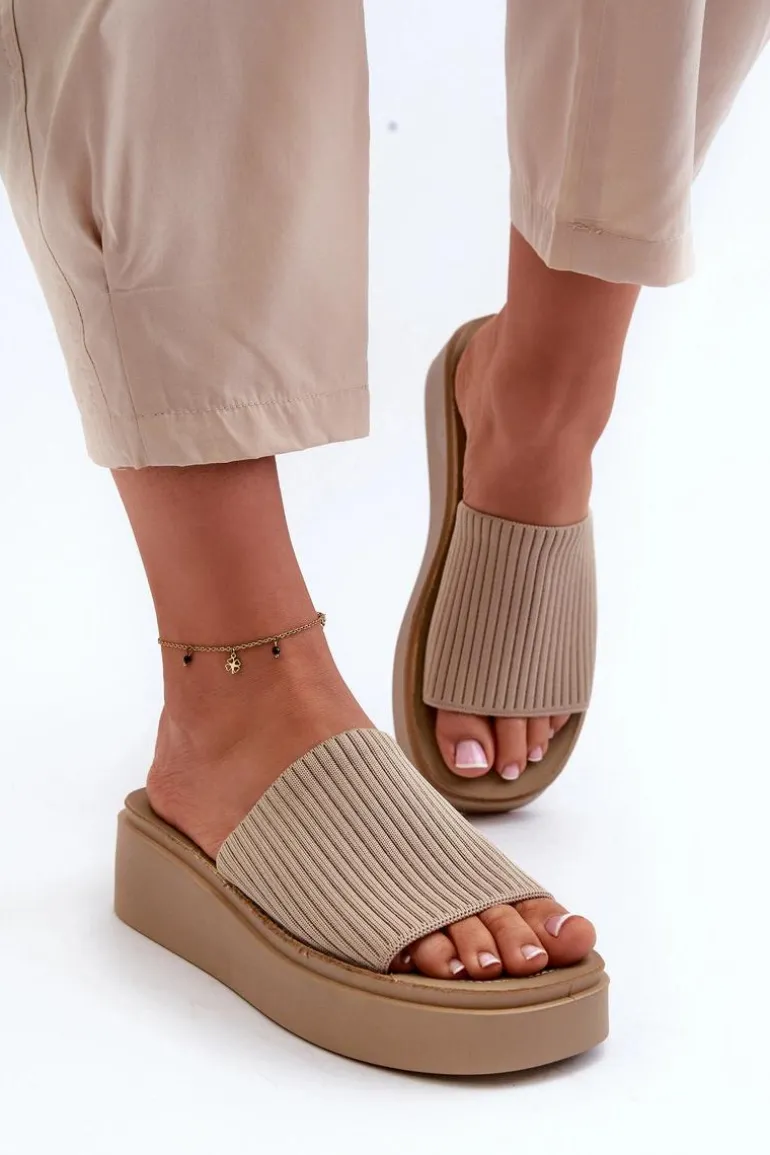 Klapki Damskie Na Platformie Sergio Leone SK083H Beżowe