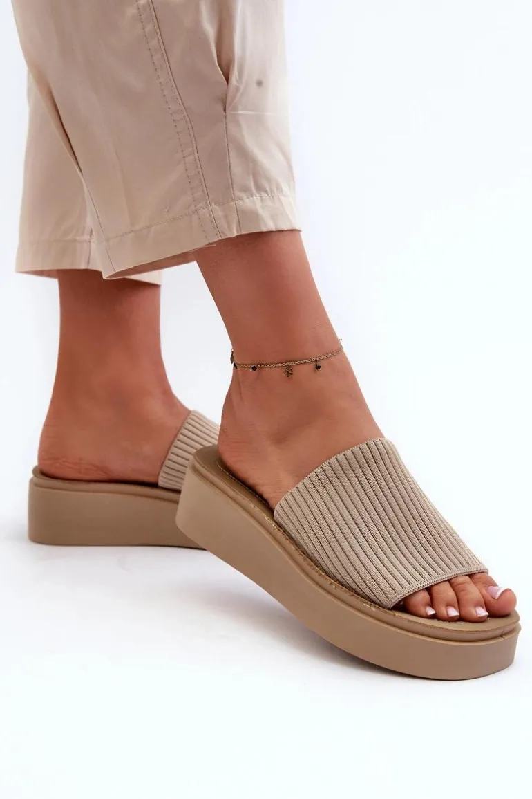 Klapki Damskie Na Platformie Sergio Leone SK083H Beżowe