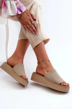 Klapki Damskie Na Platformie Sergio Leone SK083H Beżowe