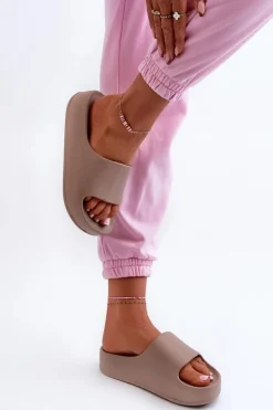 Klapki Damskie Na Platformie Piankowe Brązowe Airaplea