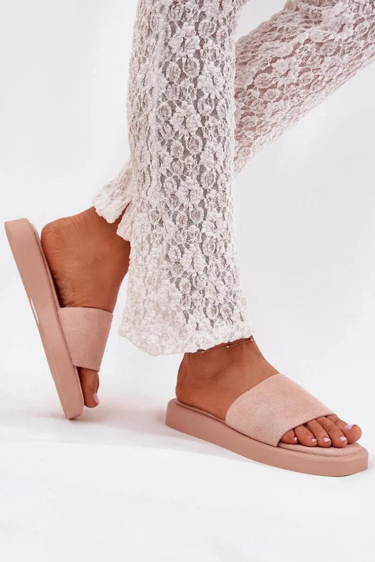 Klapki Damskie Na Platformie Z Eko Zamszu Brudny Róż Jorina