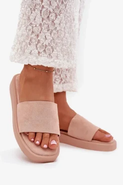 Klapki Damskie Na Platformie Z Eko Zamszu Brudny Róż Jorina