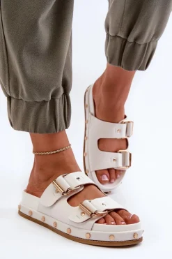 Klapki Damskie Na Platformie Big Star NN274081 Białe