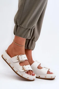 Klapki Damskie Na Platformie Big Star NN274081 Białe